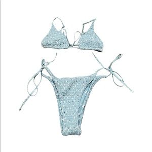 Suuksess smocked blue ditsy floral string bikini set